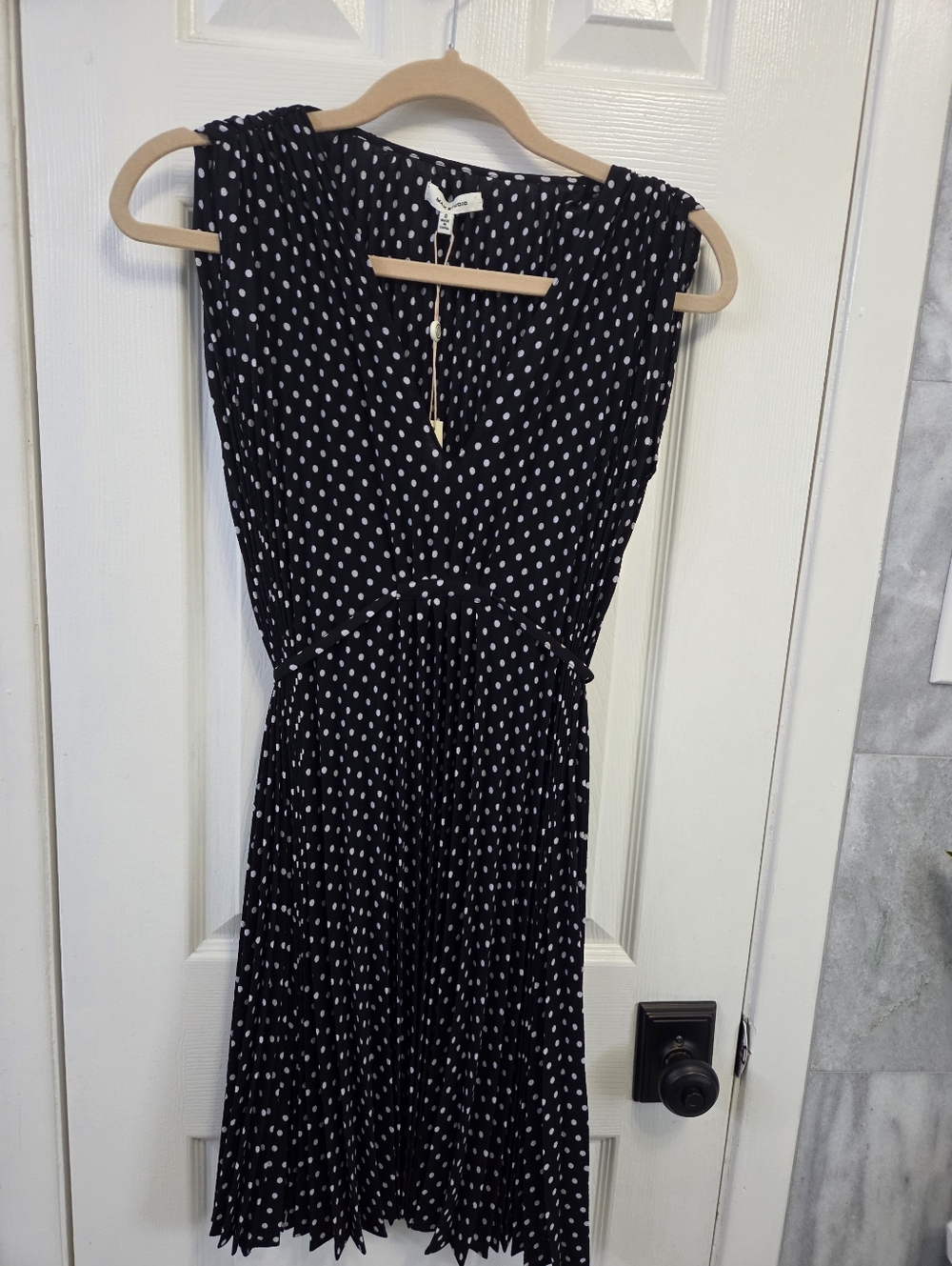 Max Studio Black and White Polka Dot Midi Dress